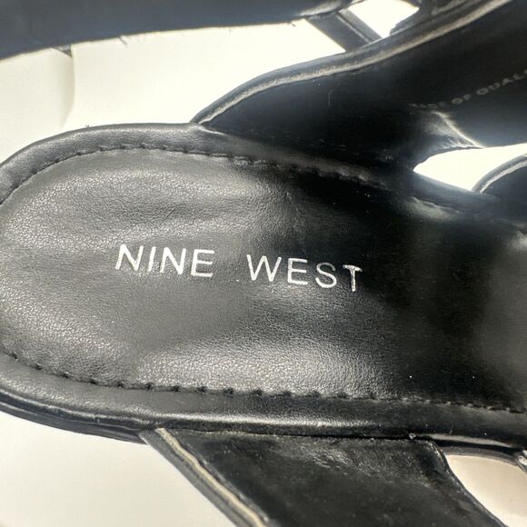 NINE WEST  Black Ankled Strap Healed Sandals Size 5 1/2 Buckle - Picture 7 of 16